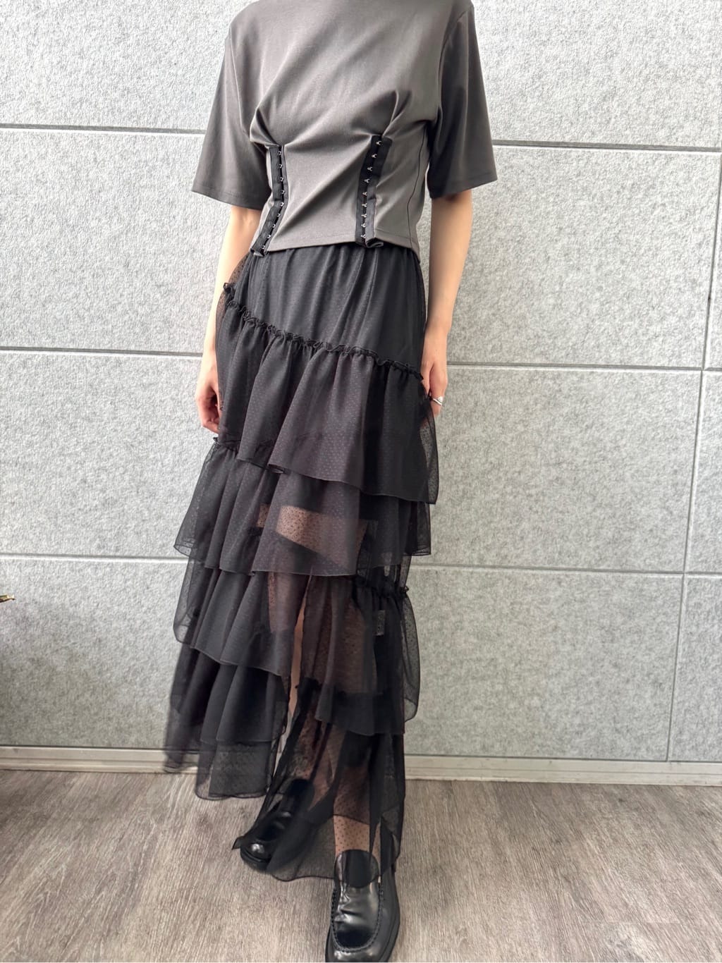 uchi__yamaさんの「CODE A｜corset jersey tee」を使ったコーディネート