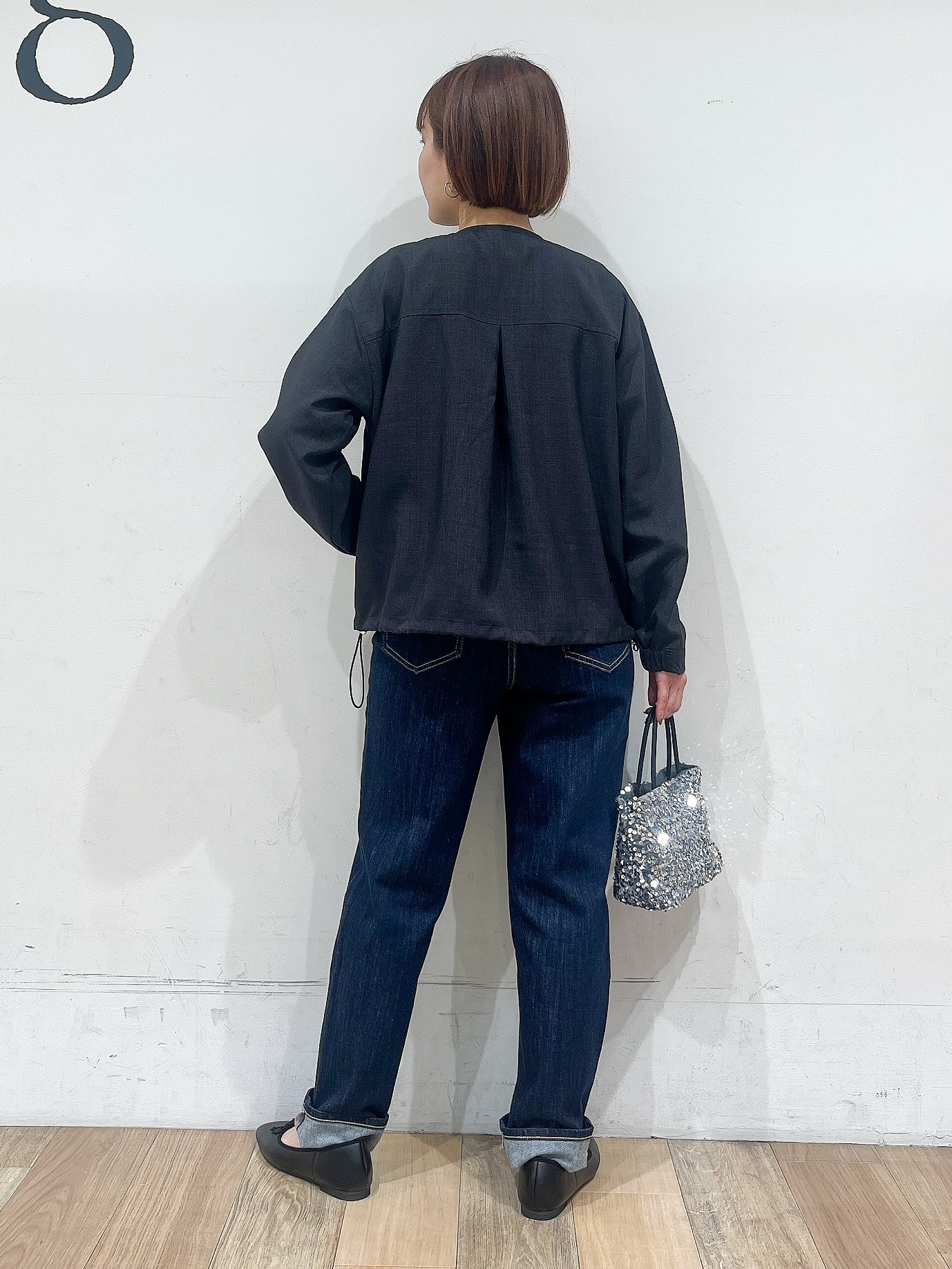 山さんさんの「grove｜【洗える】麻調ノーカラーブルゾン」を使ったコーディネート