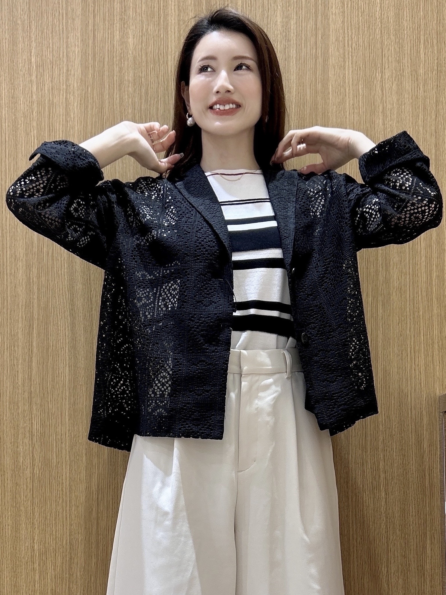 maiさんの「OPAQUE.CLIP｜レーステーラードジャケット【洗濯機OK】」を使ったコーディネート