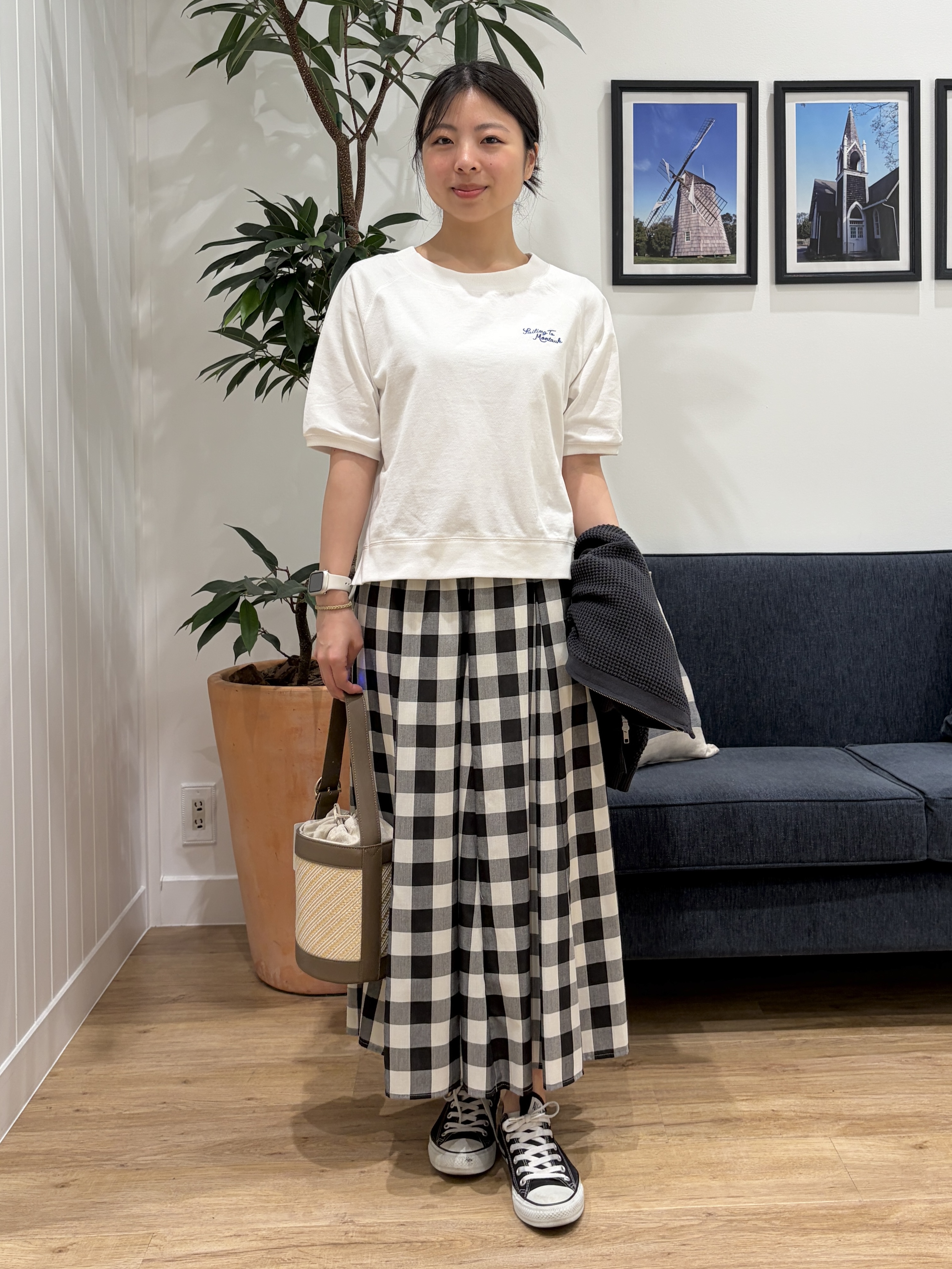 reinaさんの「Dessin｜【洗える】コットンメッシュニットカーディガン」を使ったコーディネート