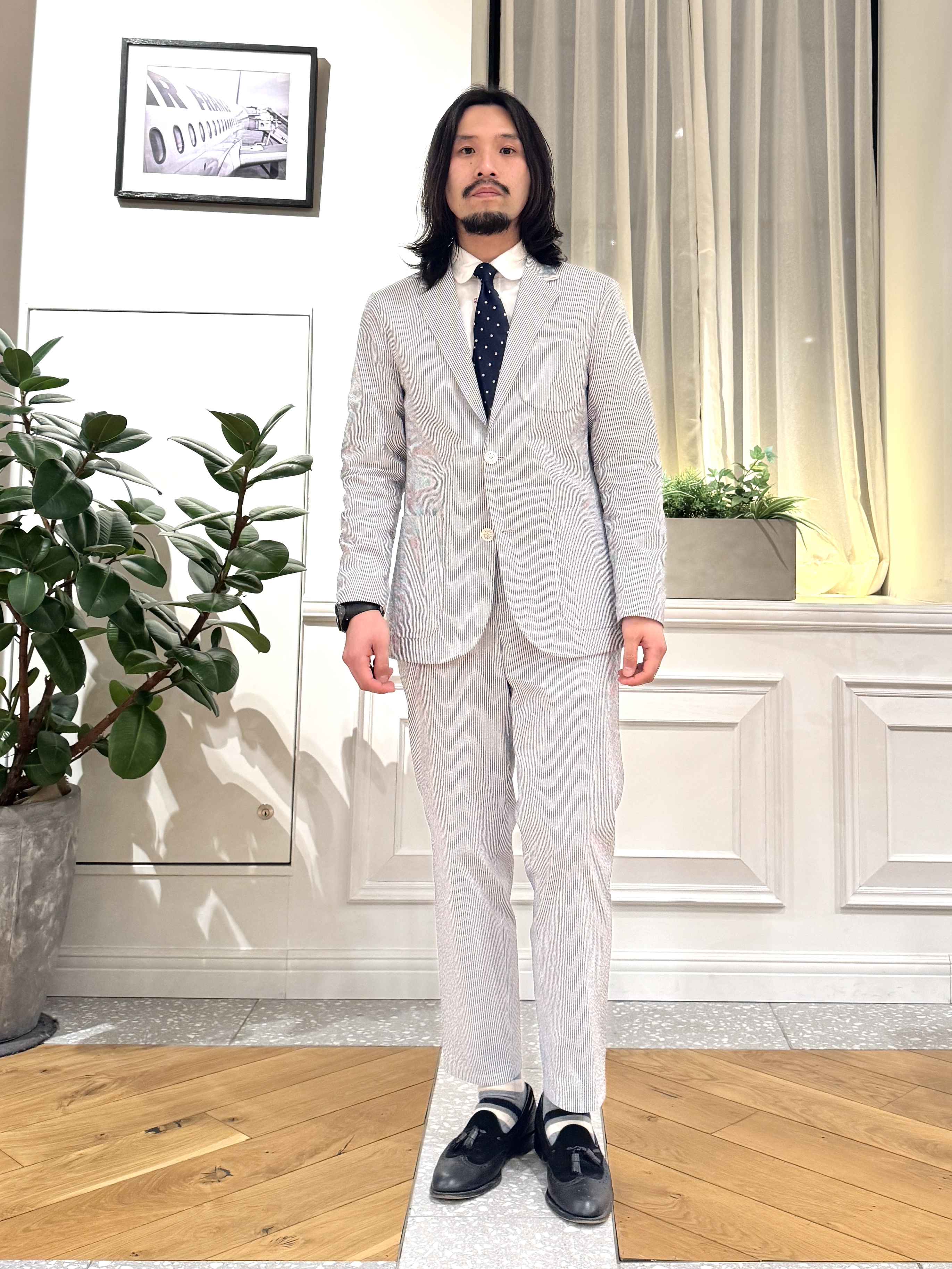 kawarataniさんの「DRESSTERIOR｜◆【吸湿速乾/セットアップ可/ウォッシャブル】COOLMAX シアサッカー サマージャケット」を使ったコーディネート