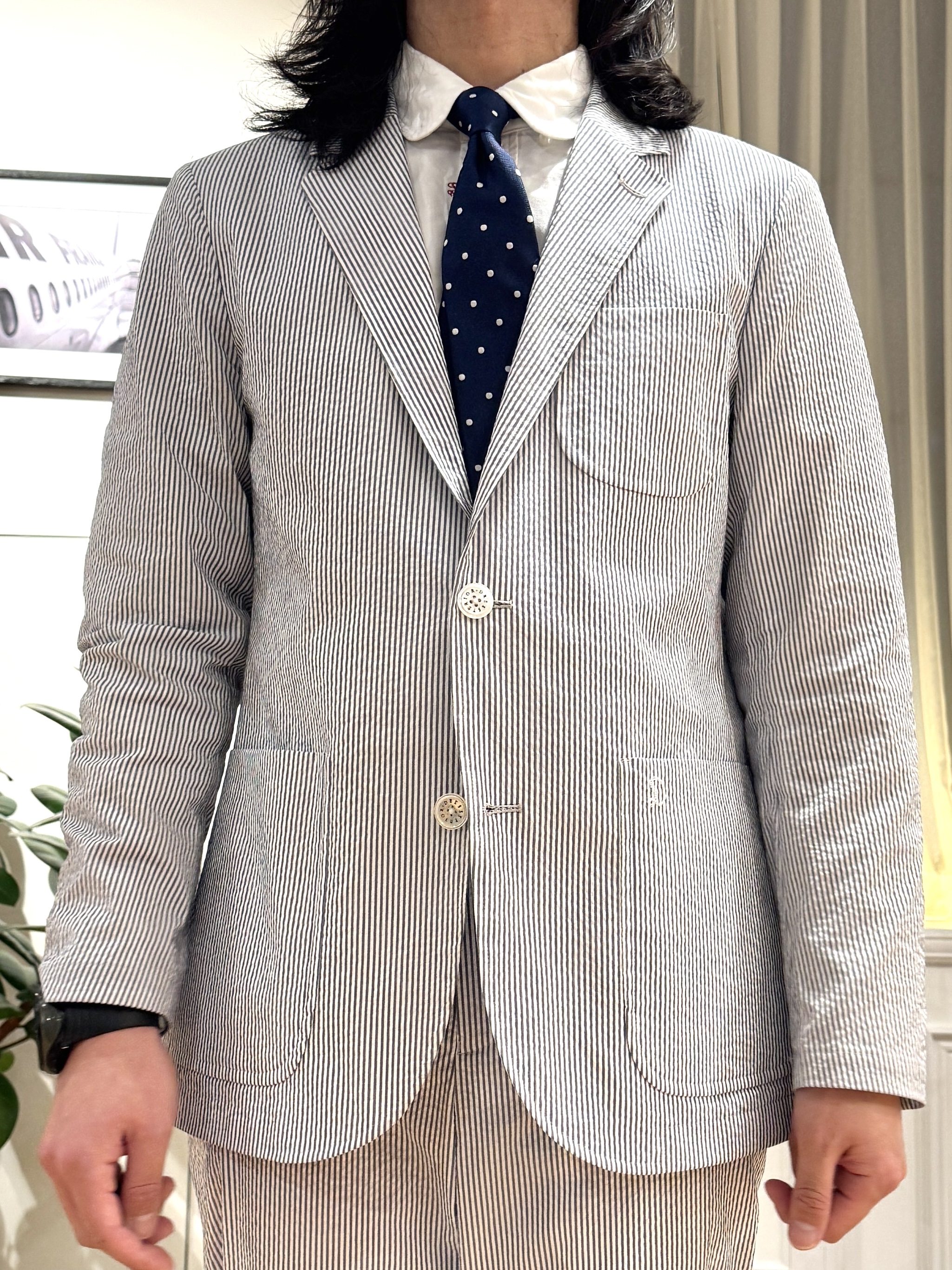 kawarataniさんの「DRESSTERIOR｜◆【吸湿速乾/セットアップ可/ウォッシャブル】COOLMAX シアサッカー サマージャケット」を使ったコーディネート