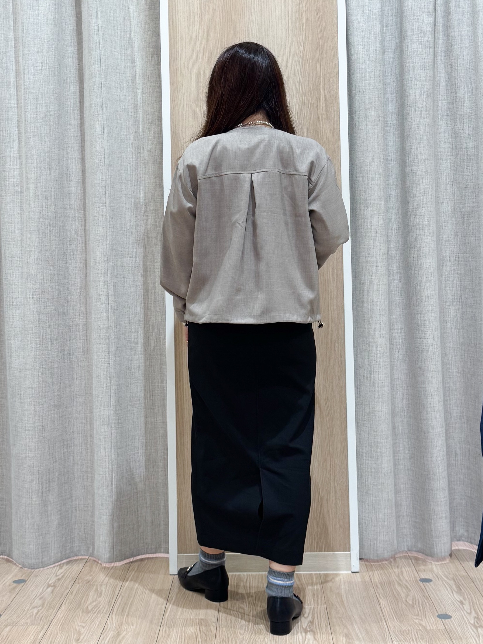 sachiさんの「grove｜【洗える】麻調ノーカラーブルゾン」を使ったコーディネート