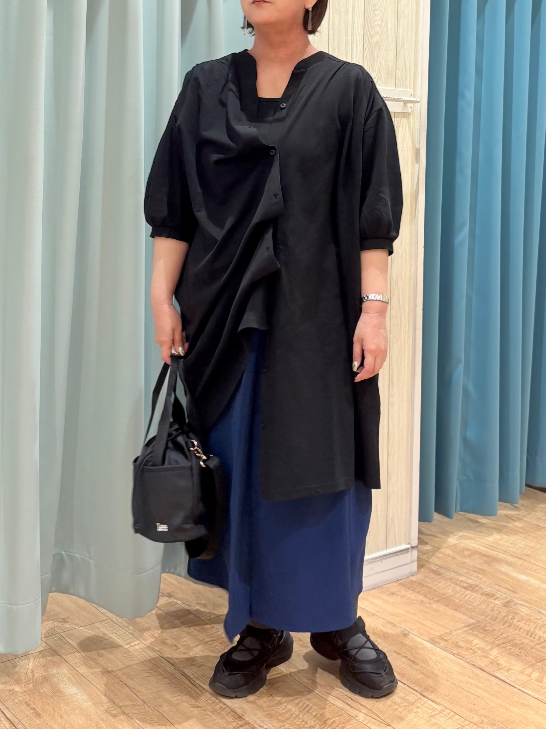 砂糖さんの「SHOO･LA･RUE｜【ネックアソート/洗濯機可】テレコ5分袖トップス」を使ったコーディネート