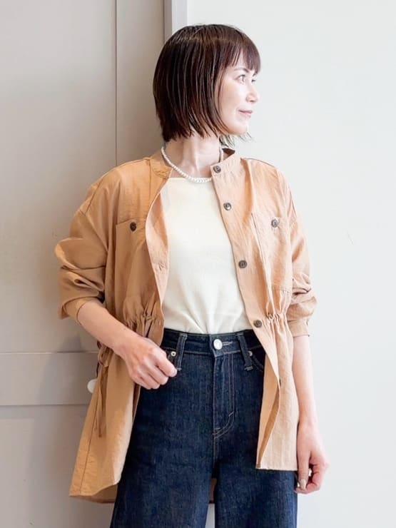 yamakoさんの「grove｜高評価！【体型カバー・洗える】シアーサファリシャツジャケット」を使ったコーディネート