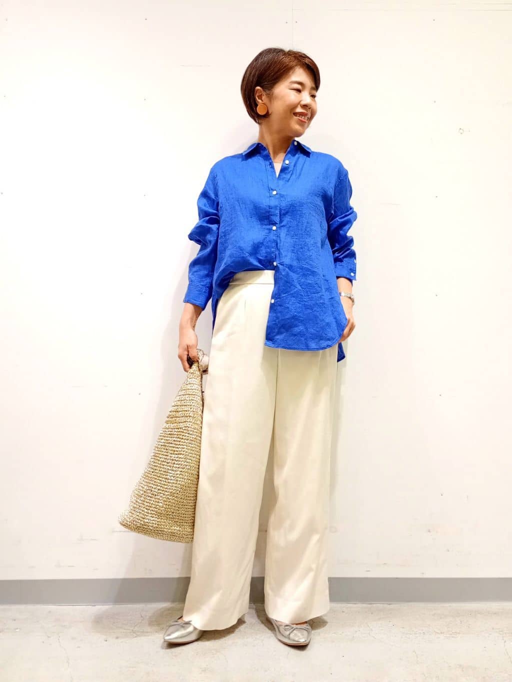 Kさんの「INDIVI｜【洗える／着心地楽ちん】ブラウス風ストライプカットソートップス」を使ったコーディネート