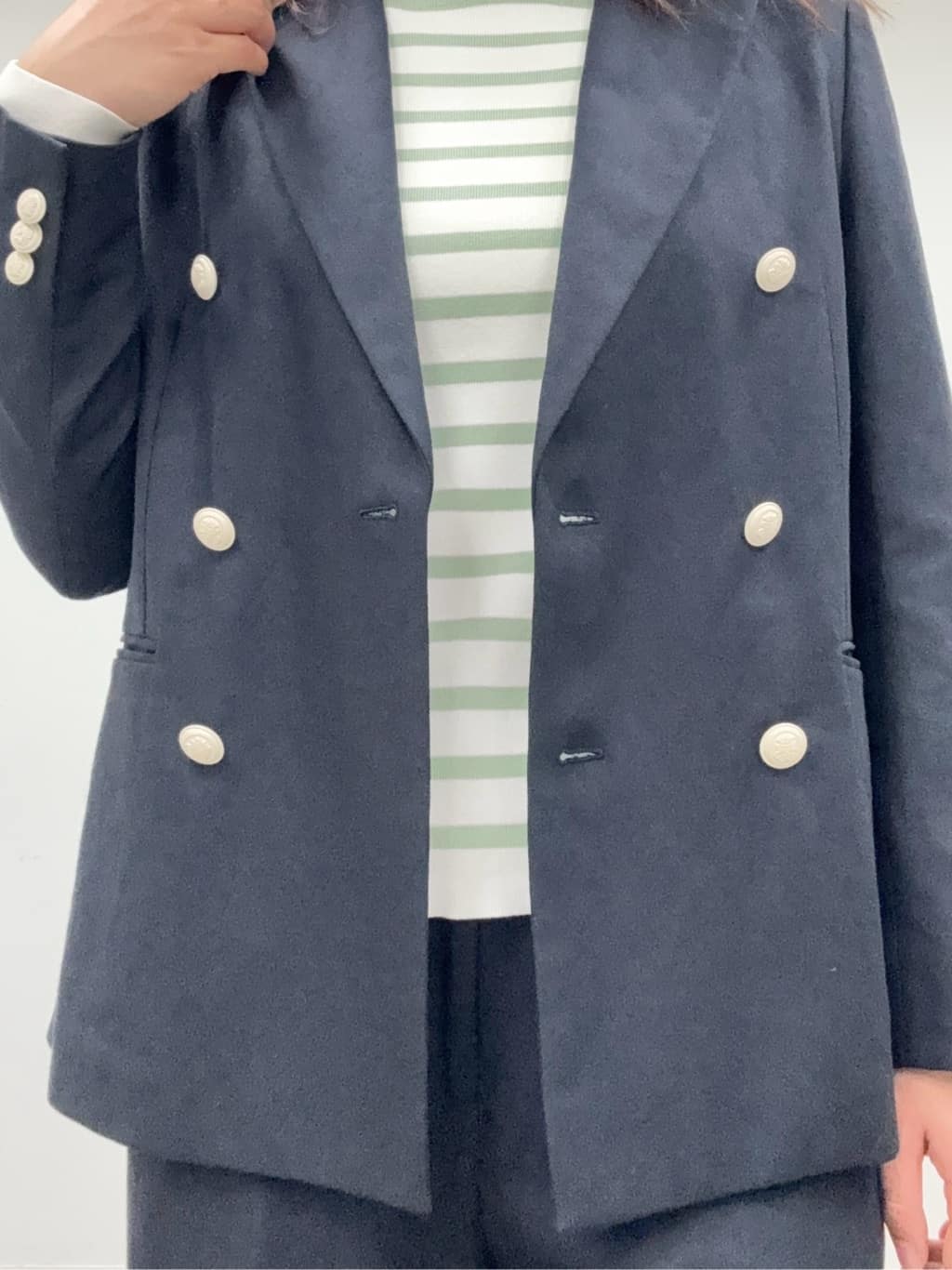 BUNさんの「DRESSTERIOR｜【セットアップ可】リネンブレンドダブルブレストジャケット」を使ったコーディネート