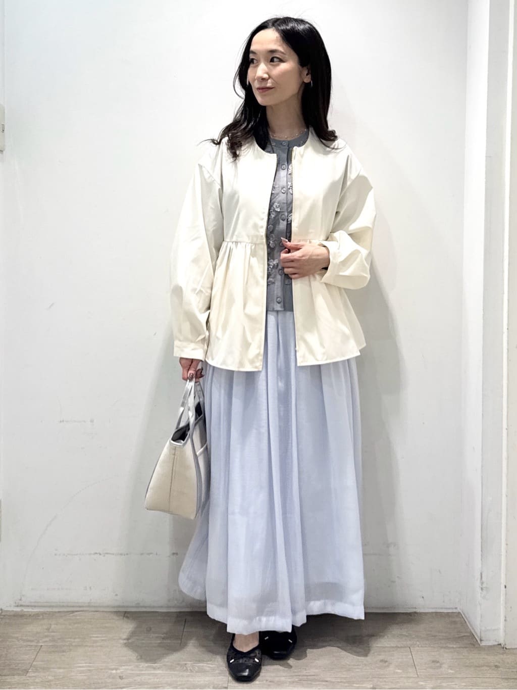 yuicciさんの「OPAQUE.CLIP｜撥水ノーカラーペプラムブルゾン【洗濯機OK／抗ピル】」を使ったコーディネート