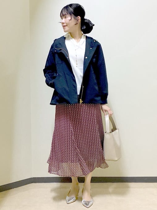  beni_gingerさんの「Reflect｜【WEB先行カラーあり／マシンウォッシュ可／ウエスト総ゴム】コツキ幾何柄ロングスカート」を使ったコーディネート