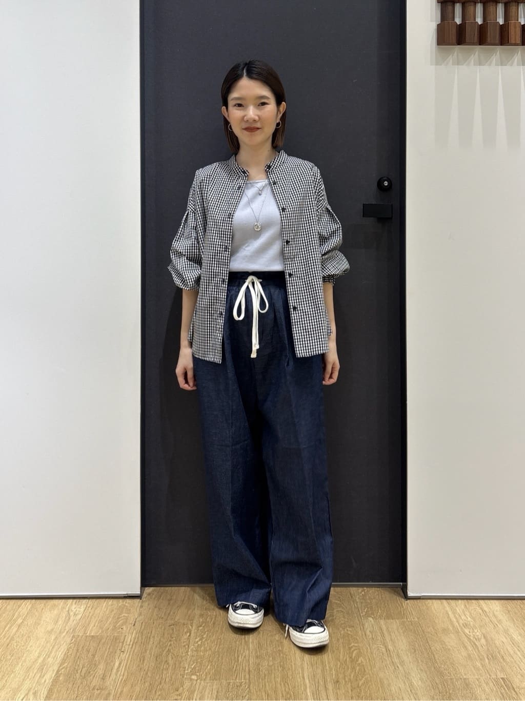 risaさんの「Dessin｜【洗える】バルーンスリーブバンドカラーシャツ」を使ったコーディネート