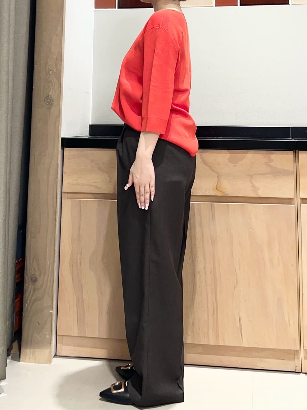 かのさんの「THE SHOP TK｜【S-XL/ひんやりタッチ】美しさ際立つ 6分袖ニット 洗濯機OK/UVケア/毛玉になりにくい」を使ったコーディネート