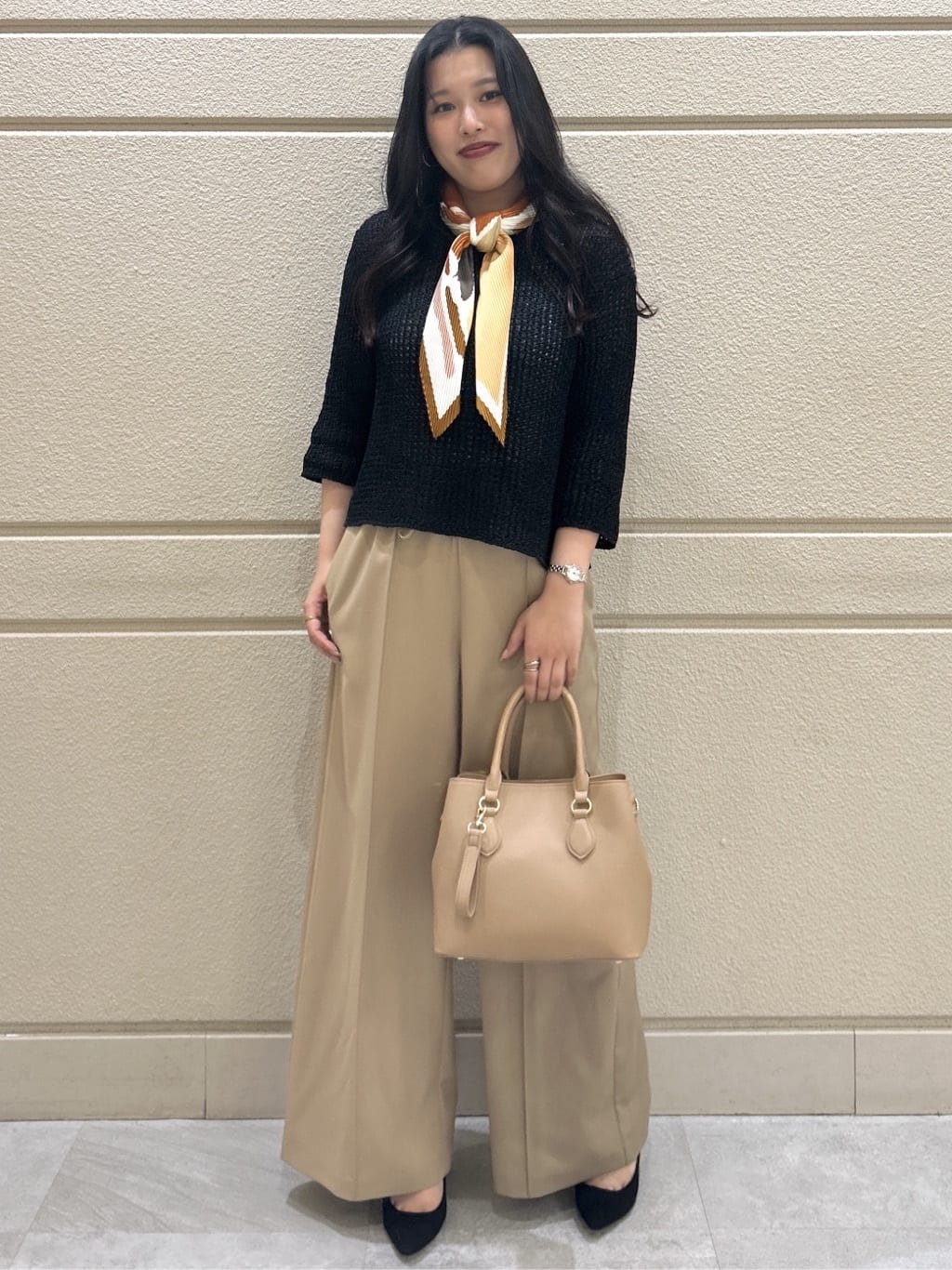 Momokaさんの「COUP DE CHANCE｜【手洗い可／和紙】7分袖メッシュニット」を使ったコーディネート