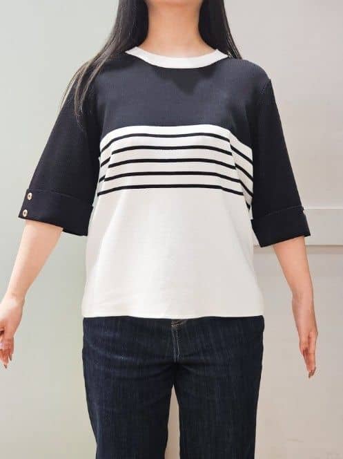 maiさんの「grove｜新色追加！【シリーズ累計36万枚/名品ニット】やわらかドライタッチ 袖メッシュ編みニット」を使ったコーディネート