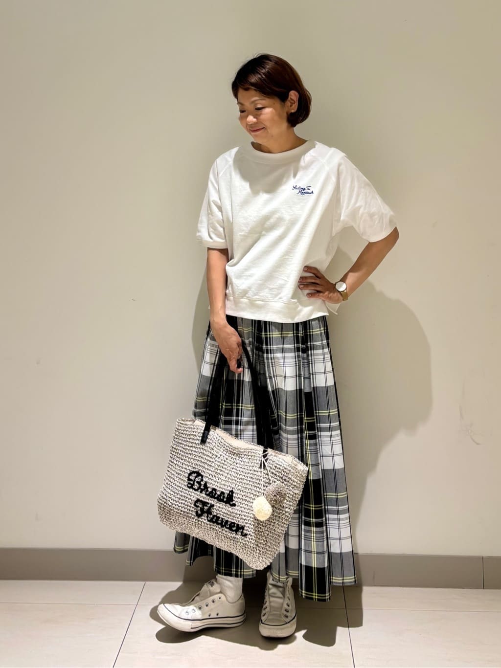 Haruさんの「Dessin｜【洗える】ミニ裏毛刺繍ロゴプルオーバー」を使ったコーディネート