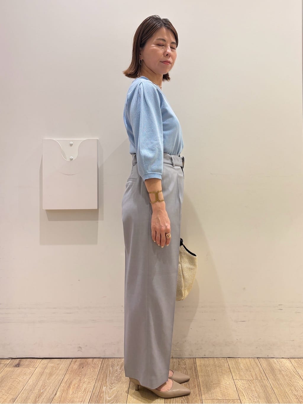 YUKOさんの「index｜【UVケア】6分袖タックスリーブニット《洗濯機OK／XS～LL／9col》」を使ったコーディネート