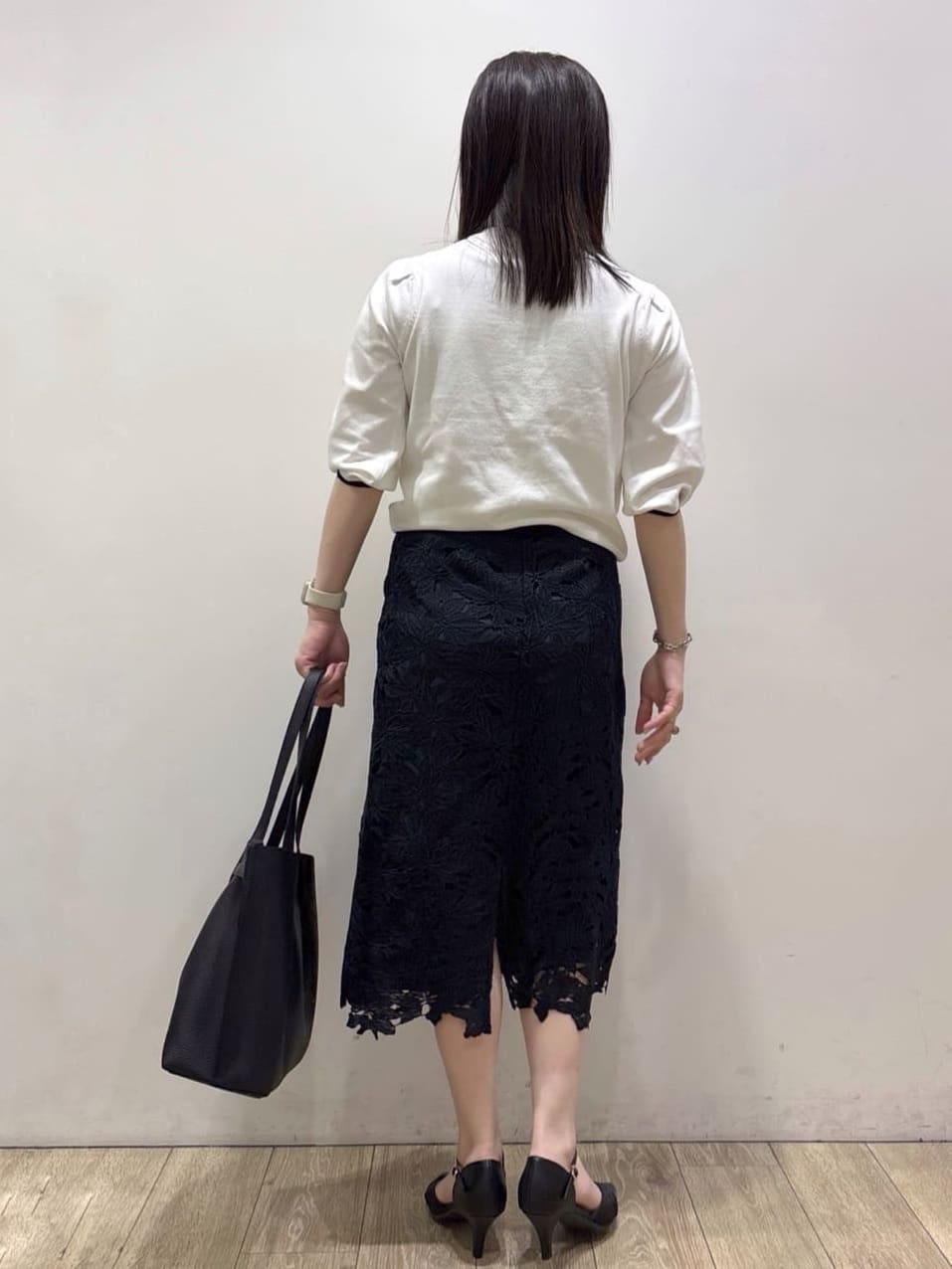 mameさんの「index｜【UVケア】6分袖タックスリーブニット《洗濯機OK／XS～LL／9col》」を使ったコーディネート
