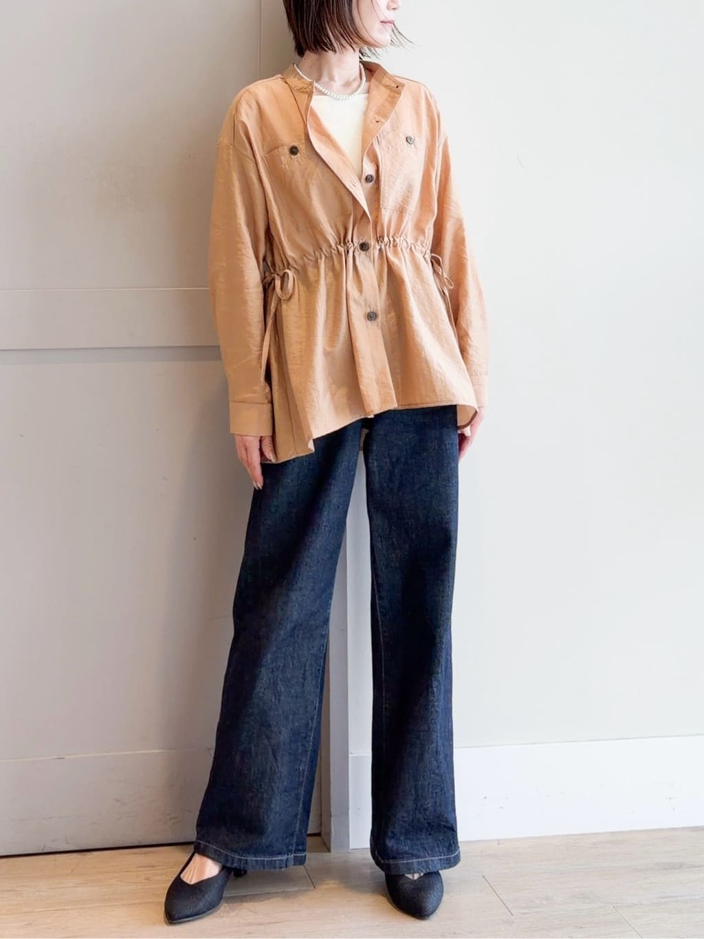 yamakoさんの「grove｜高評価！【体型カバー・洗える】シアーサファリシャツジャケット」を使ったコーディネート