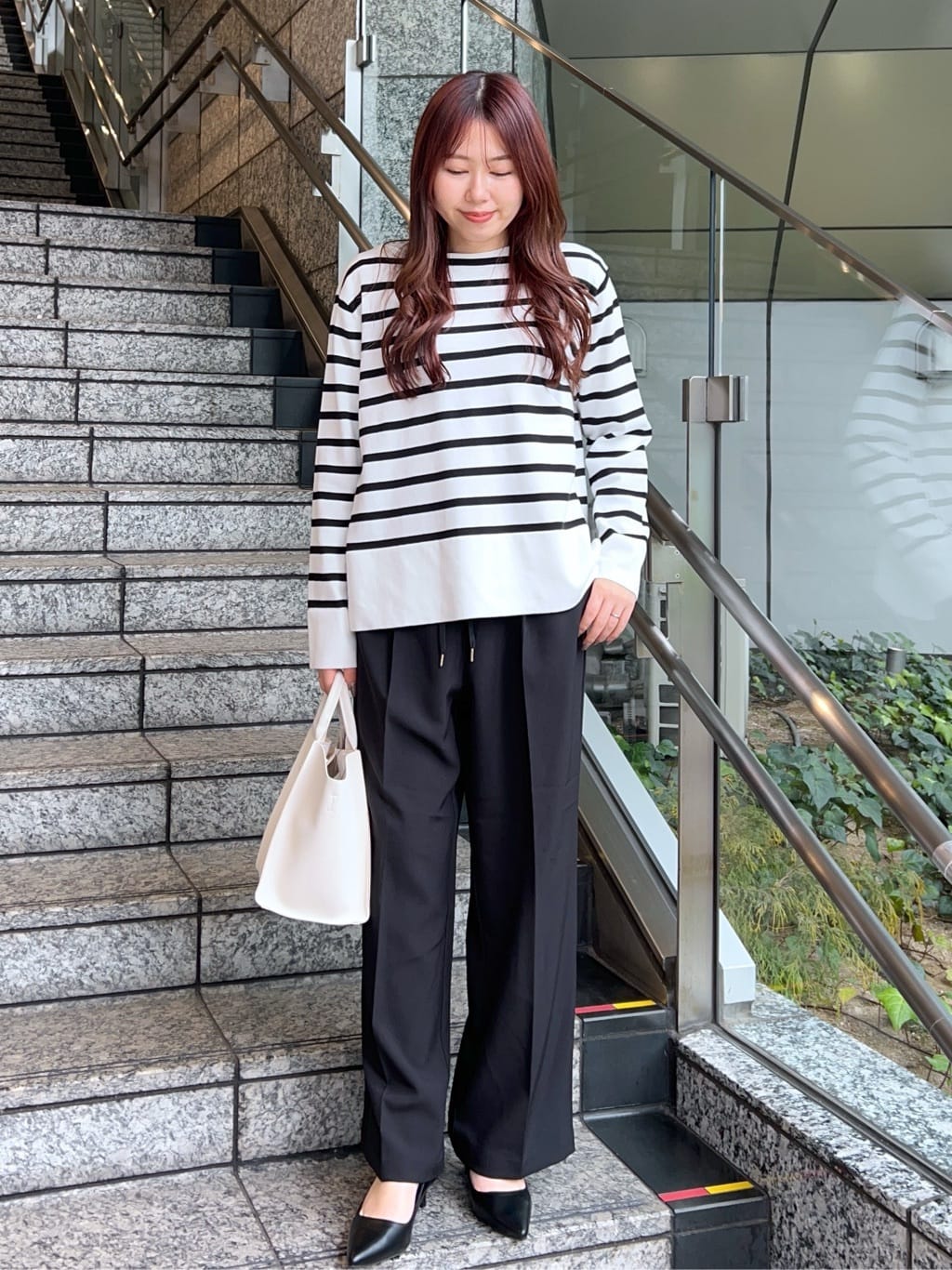 Risaさんの「OPAQUE.CLIP｜リラクシーボートネックニット／オーガニックコットン混【洗濯機OK／UVケア】《5col》」を使ったコーディネート