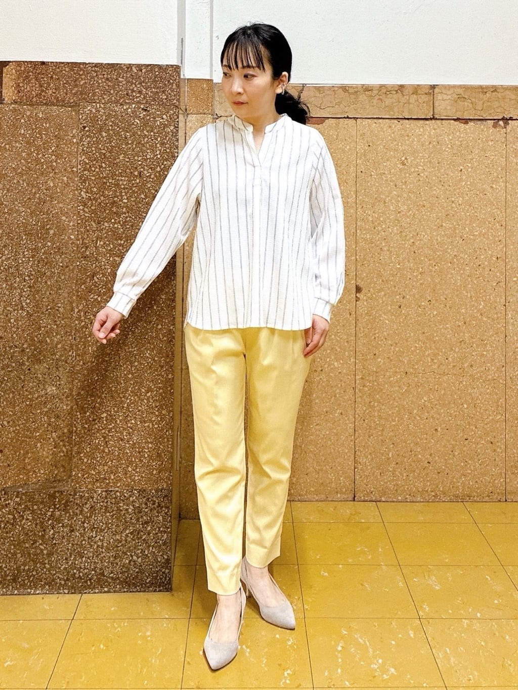 hattoriさんの「INDIVI｜【洗える／着心地楽ちん】ブラウス風ストライプカットソートップス」を使ったコーディネート