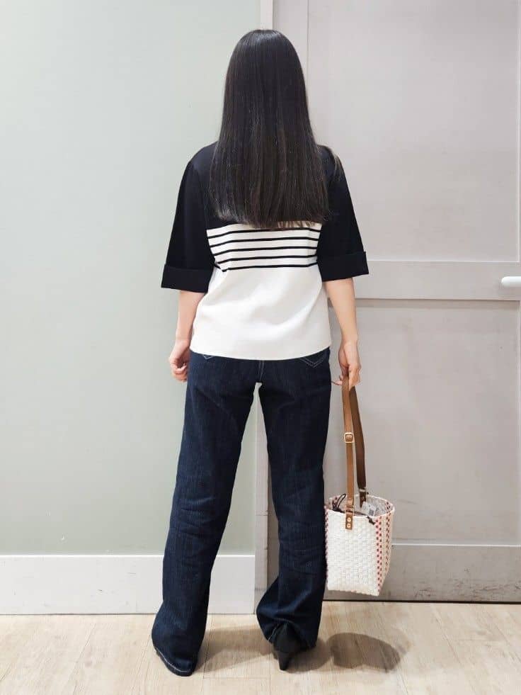 maiさんの「grove｜新色追加！【シリーズ累計36万枚/名品ニット】やわらかドライタッチ 袖メッシュ編みニット」を使ったコーディネート