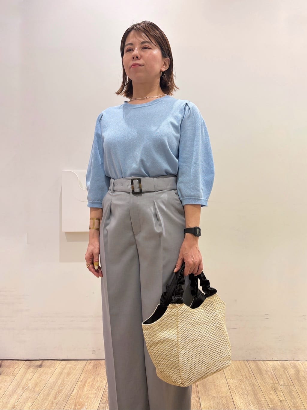YUKOさんの「index｜【UVケア】6分袖タックスリーブニット《洗濯機OK／XS～LL／9col》」を使ったコーディネート