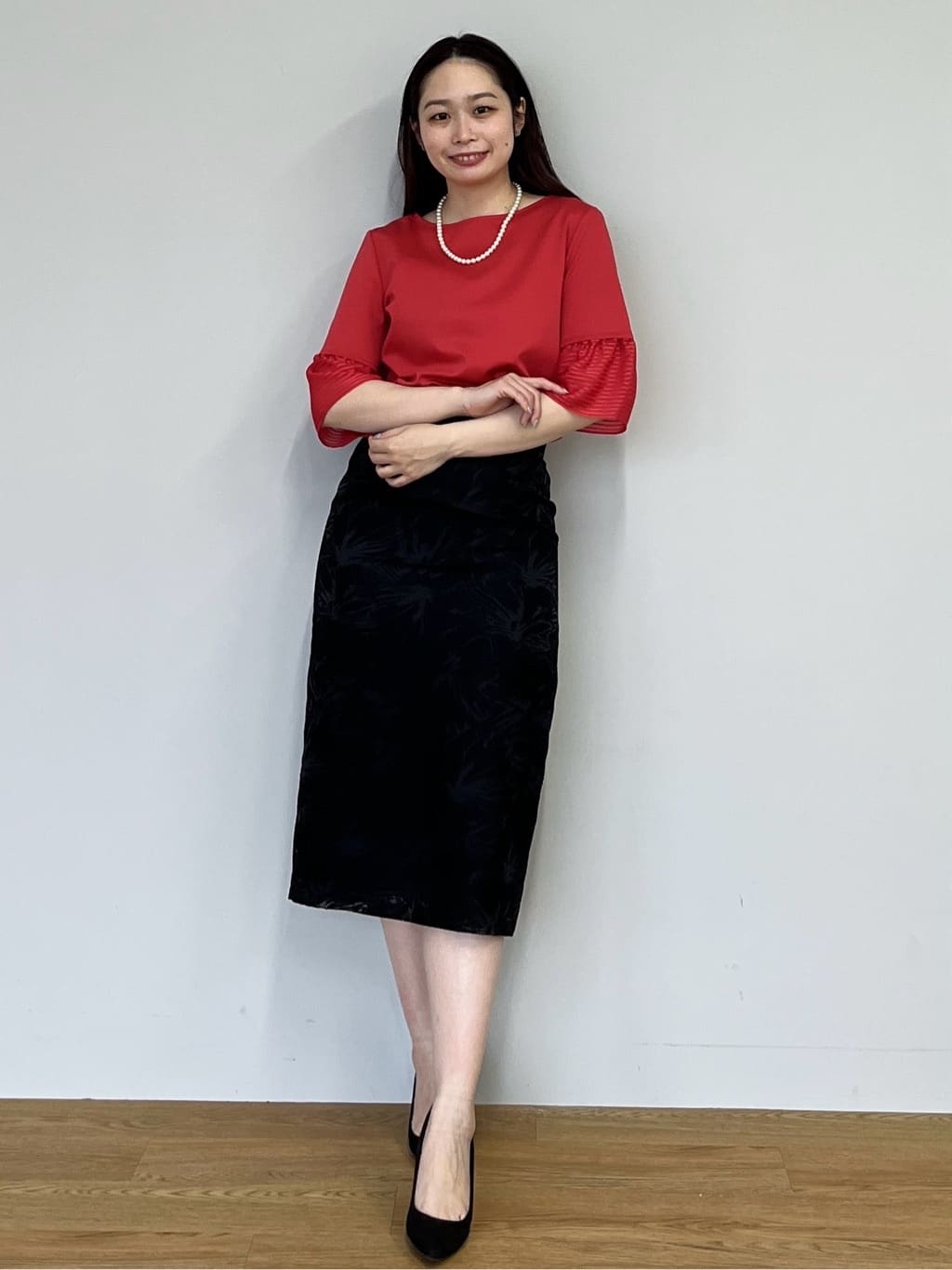 Saekoさんの「COUP DE CHANCE｜【5分袖／日本製／接触冷感】異素材ドッキングカットソー」を使ったコーディネート
