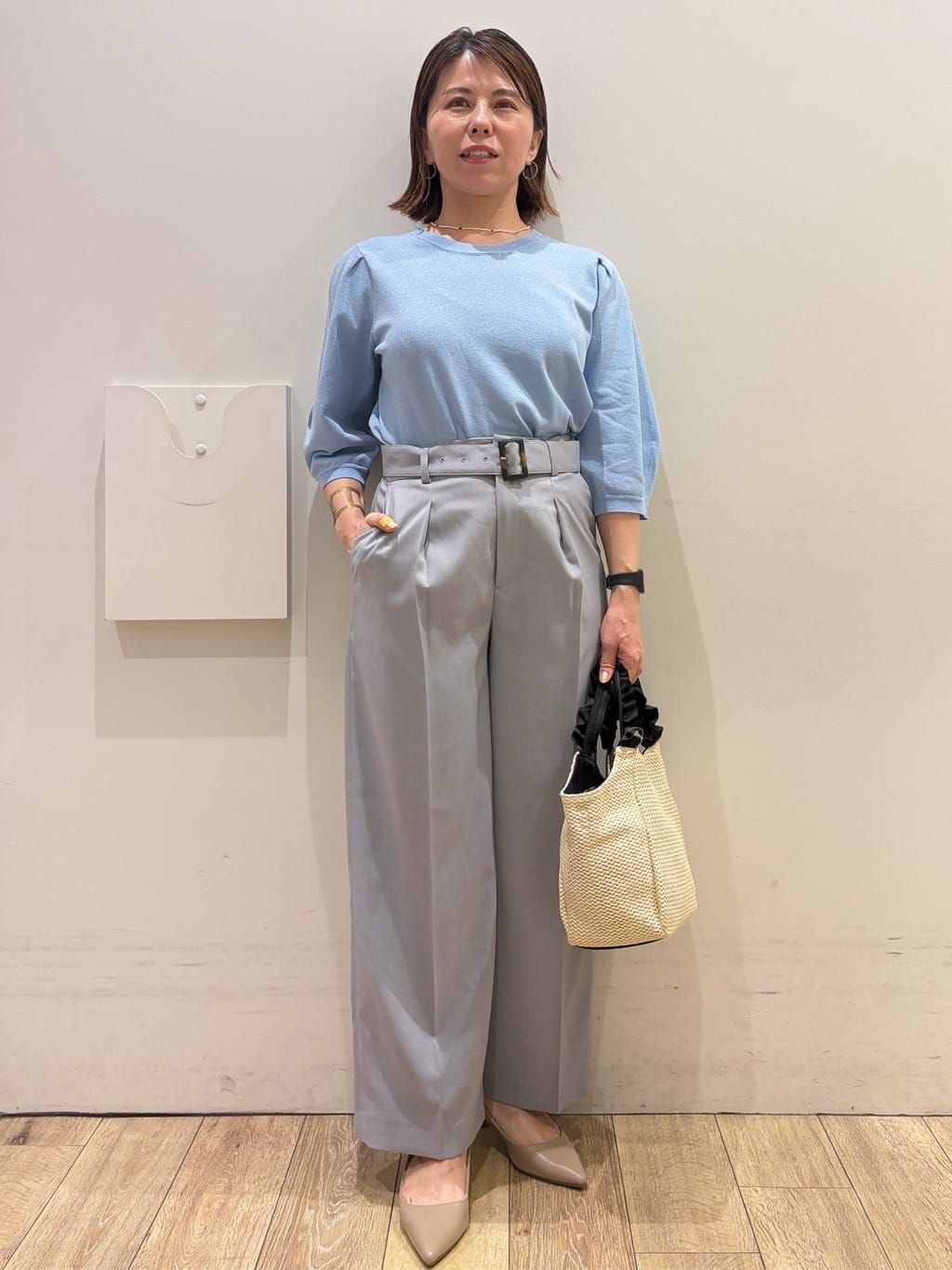 YUKOさんの「index｜【UVケア】6分袖タックスリーブニット《洗濯機OK／XS～LL／9col》」を使ったコーディネート