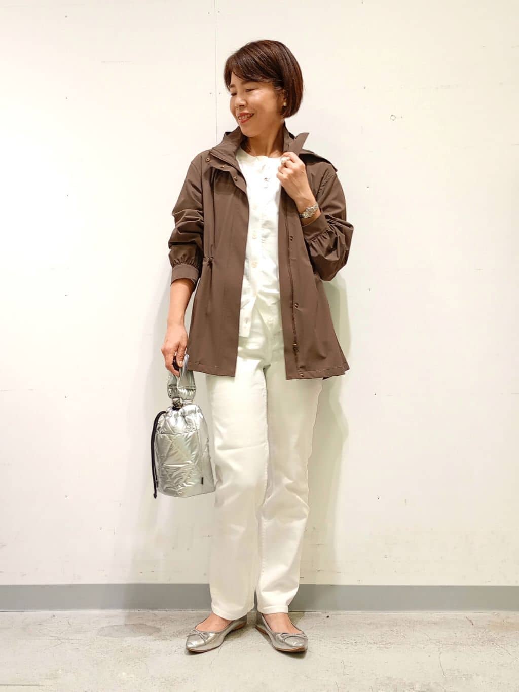 Kさんの「INDIVI｜【洗える／前後2WAY／アンサンブル可能】ドルマンスリーブカーディガン」を使ったコーディネート