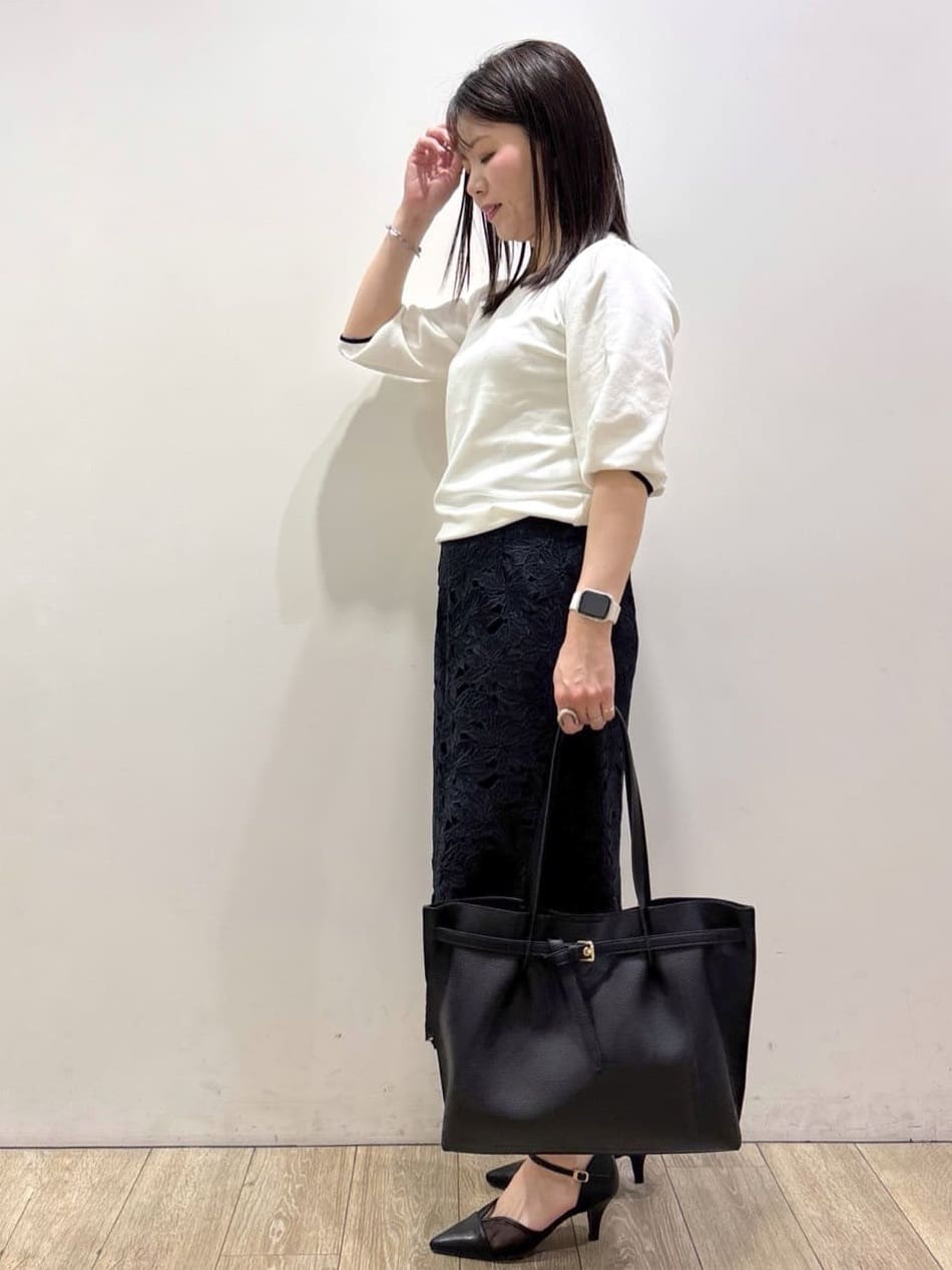 mameさんの「index｜【UVケア】6分袖タックスリーブニット《洗濯機OK／XS～LL／9col》」を使ったコーディネート
