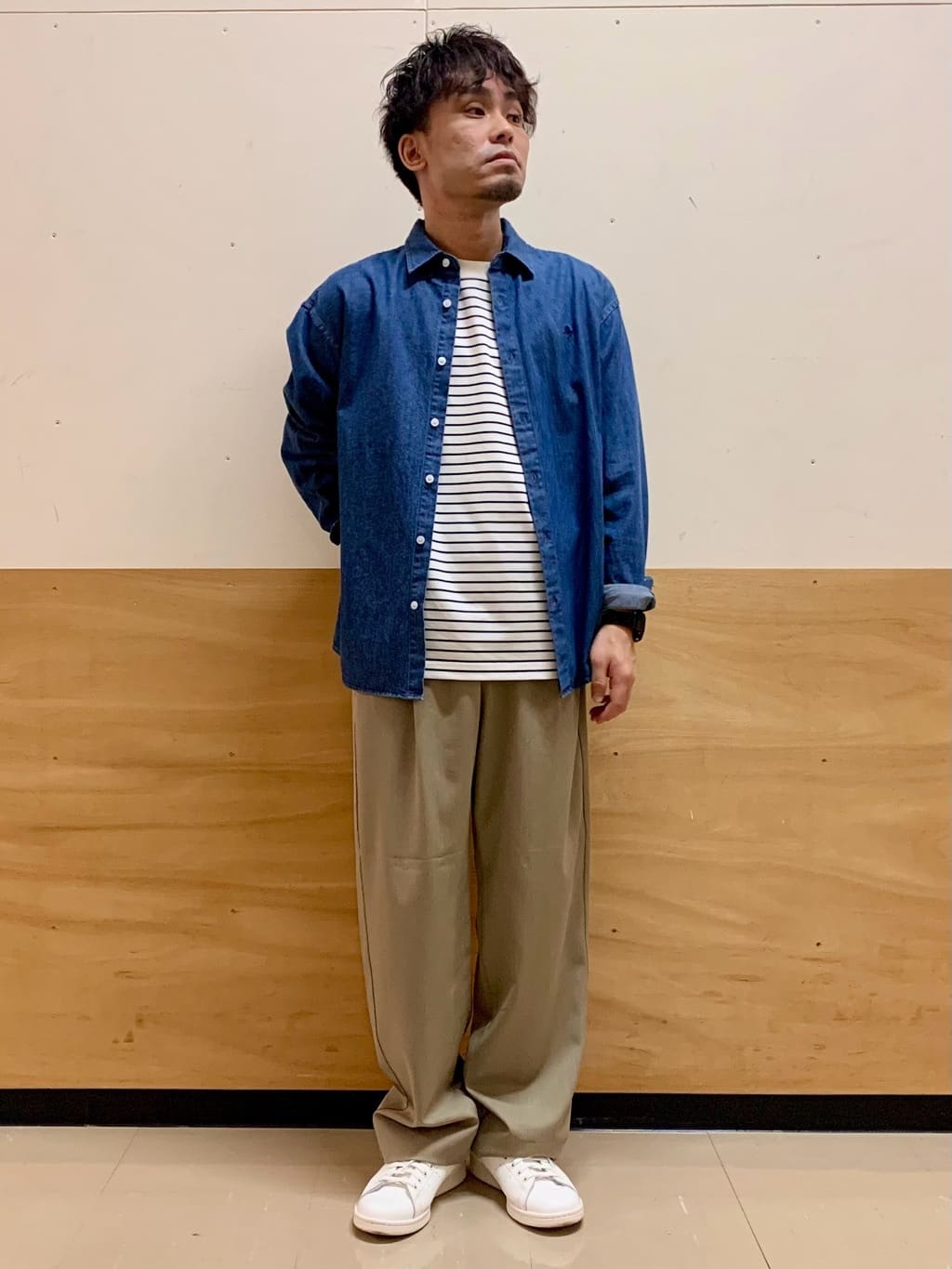 MATUさんの「THE SHOP TK｜【POLO BCS 別注】 アソート長袖シャツ ストライプ／グレー／デニム」を使ったコーディネート