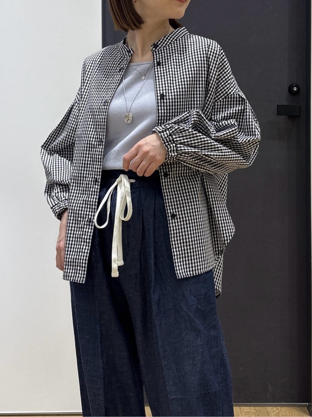 risaさんの「Dessin｜【洗える】バルーンスリーブバンドカラーシャツ」を使ったコーディネート