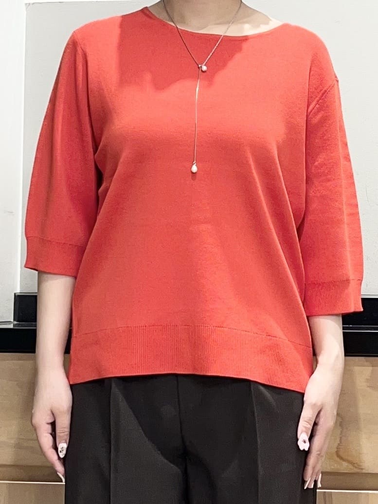 かのさんの「THE SHOP TK｜【S-XL/ひんやりタッチ】美しさ際立つ 6分袖ニット 洗濯機OK/UVケア/毛玉になりにくい」を使ったコーディネート