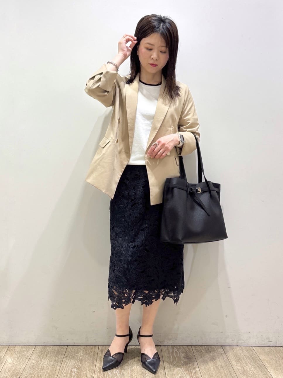mameさんの「index｜《再入荷》ダブルブレストテーラードジャケット【接触冷感／吸水速乾／イージーアイロン／防シワ／洗濯機O」を使ったコーディネート