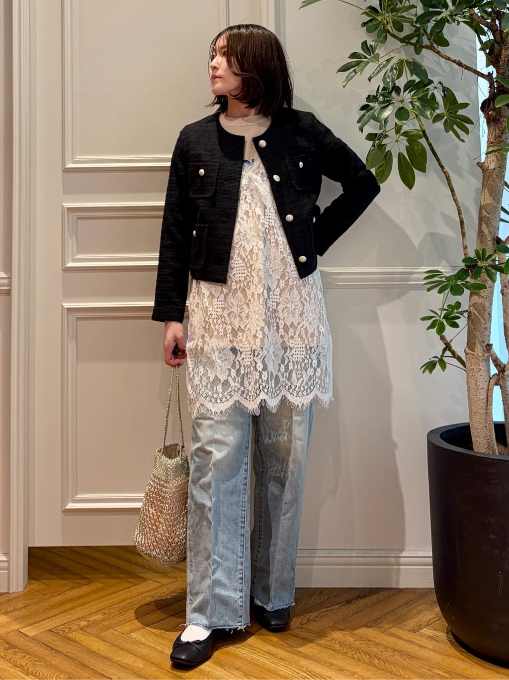 nakaoさんの「DRESSTERIOR｜センタープレス ワイドストレートデニム」を使ったコーディネート