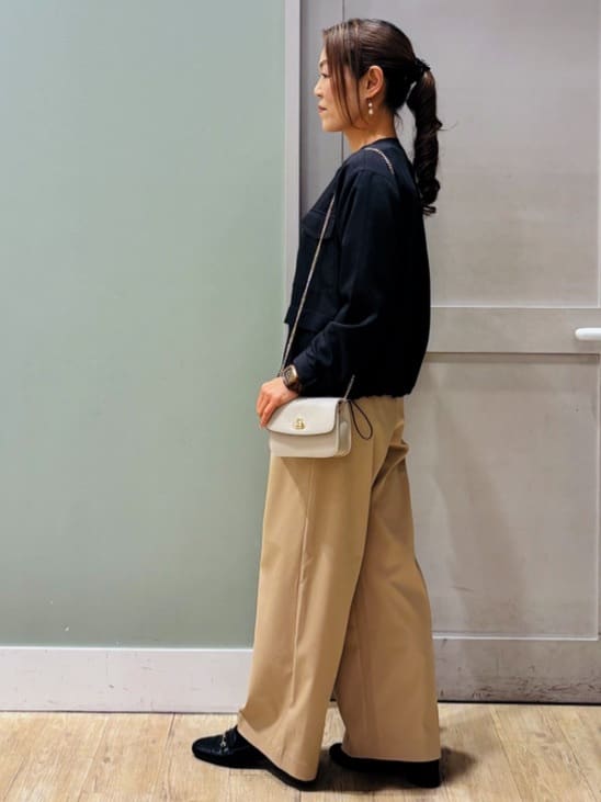 Komi☆さんの「grove｜【洗える】麻調ノーカラーブルゾン」を使ったコーディネート