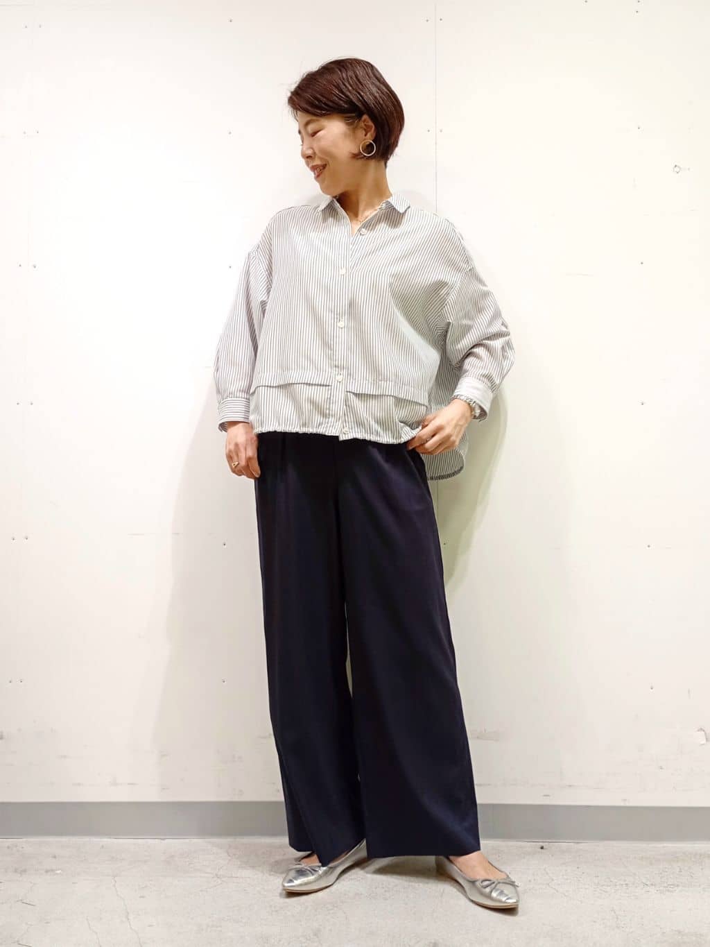 Kさんの「INDIVI｜【洗える／着心地楽ちん】ブラウス風ストライプカットソートップス」を使ったコーディネート