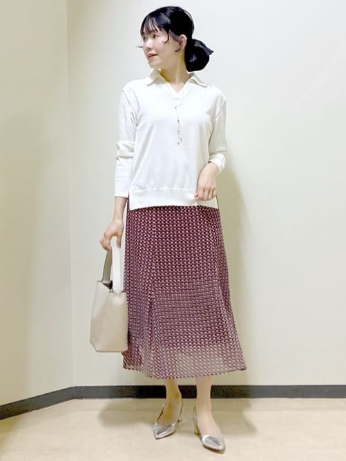  beni_gingerさんの「Reflect｜【WEB先行カラーあり／マシンウォッシュ可／ウエスト総ゴム】コツキ幾何柄ロングスカート」を使ったコーディネート