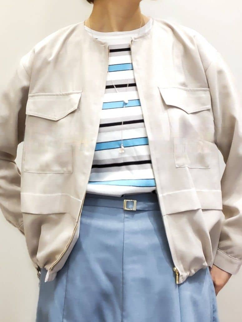 やまちゃんさんの「grove｜【洗える】麻調ノーカラーブルゾン」を使ったコーディネート