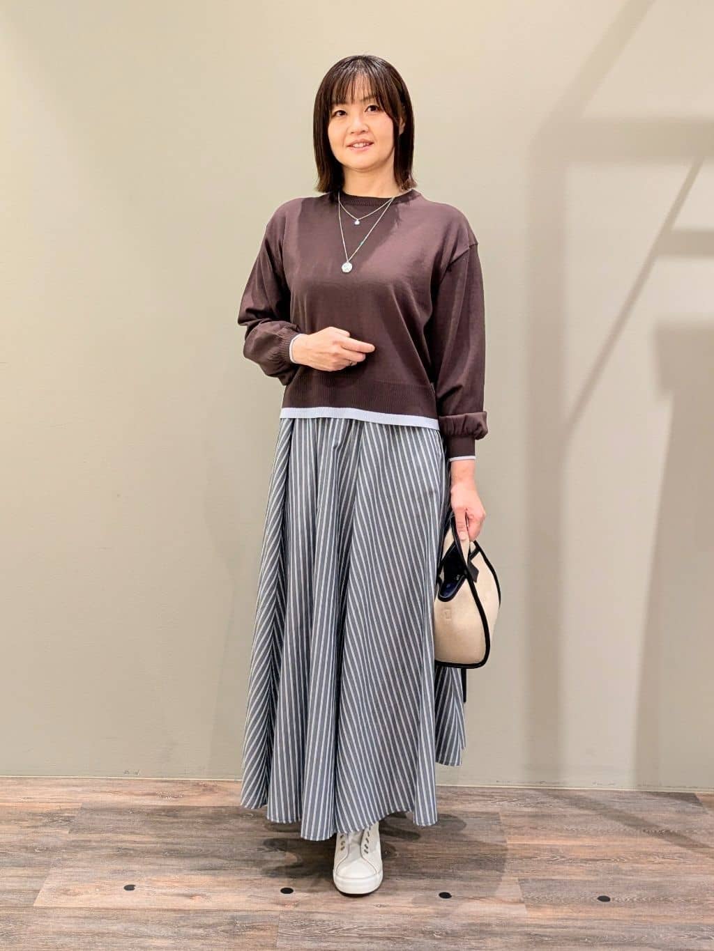 ricoさんの「Dessin｜【洗える】バイカラーデザインニット」を使ったコーディネート