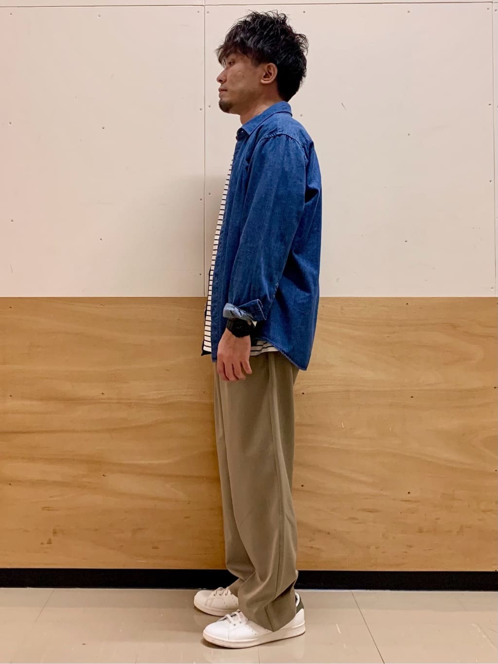 MATUさんの「THE SHOP TK｜【POLO BCS 別注】 アソート長袖シャツ ストライプ／グレー／デニム」を使ったコーディネート
