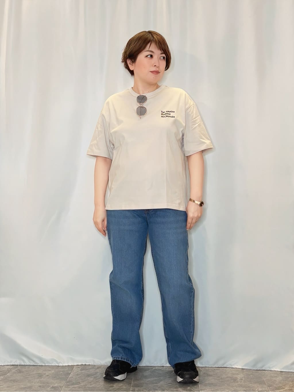 たみさんの「SHOO･LA･RUE｜【洗濯機可/S-LL】キーネックでお顔周りすっきり ざっくり編みカーディガン」を使ったコーディネート