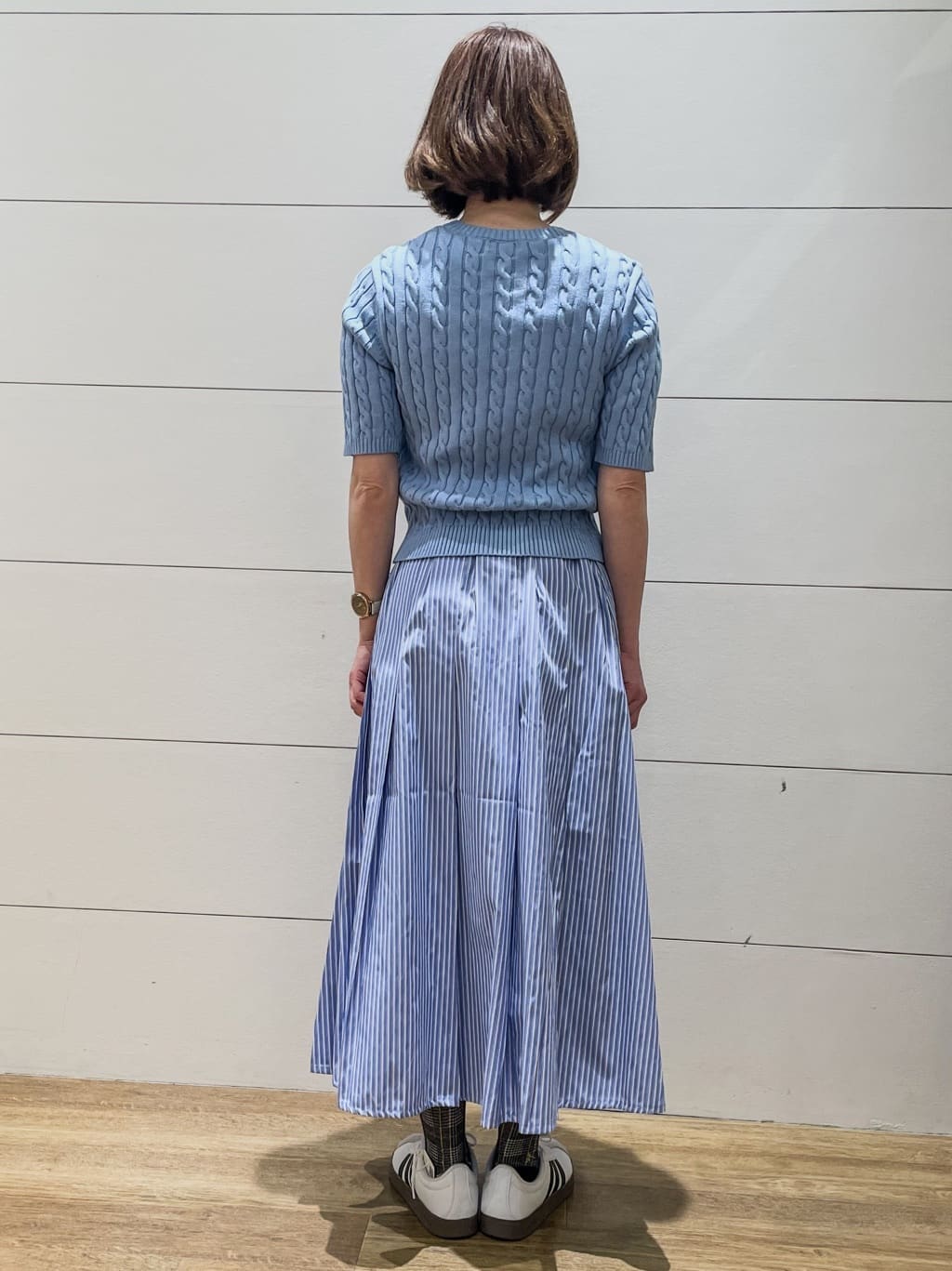 Ryoさんの「THE SHOP TK｜【POLO BCS 別注】5分袖ケーブルニット」を使ったコーディネート