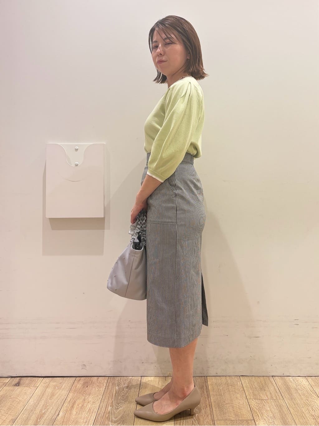 YUKOさんの「index｜【UVケア】6分袖タックスリーブニット《洗濯機OK／XS～LL／9col》」を使ったコーディネート
