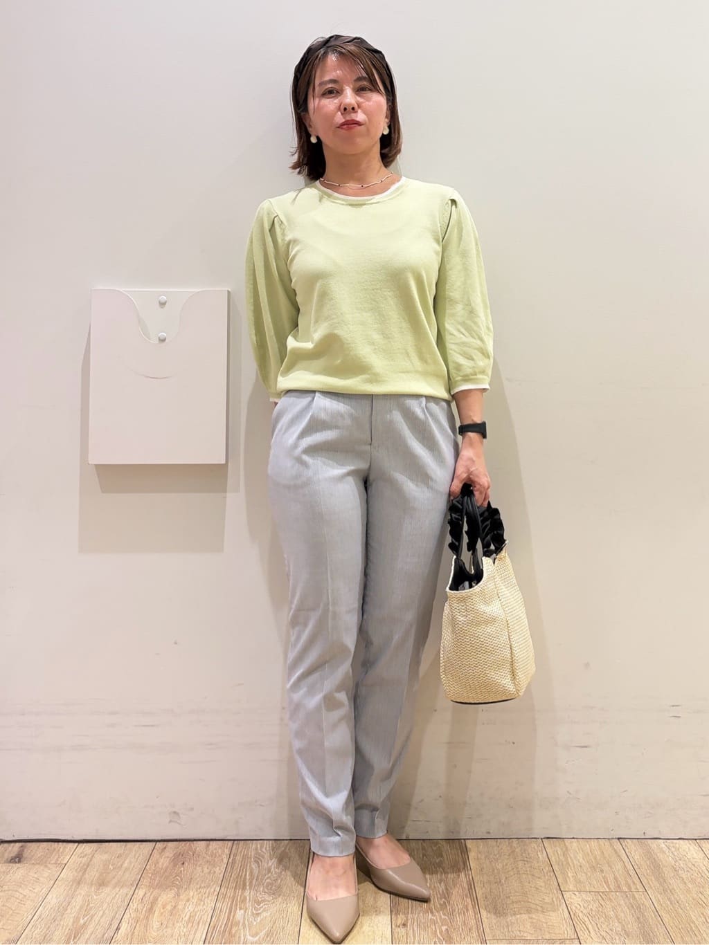 YUKOさんの「index｜【UVケア】6分袖タックスリーブニット《洗濯機OK／XS～LL／9col》」を使ったコーディネート