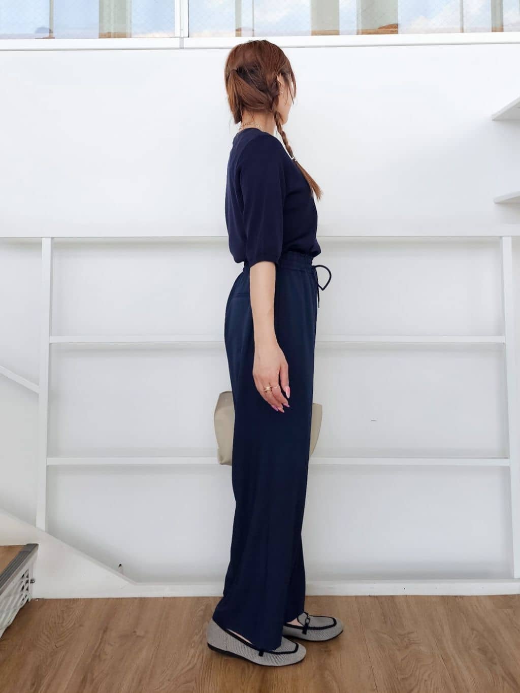 ゆゆさんの「SHOO･LA･RUE｜【毎日洗える/S-LL/UV】上半身すっきり 二の腕見せない5分袖ニット」を使ったコーディネート