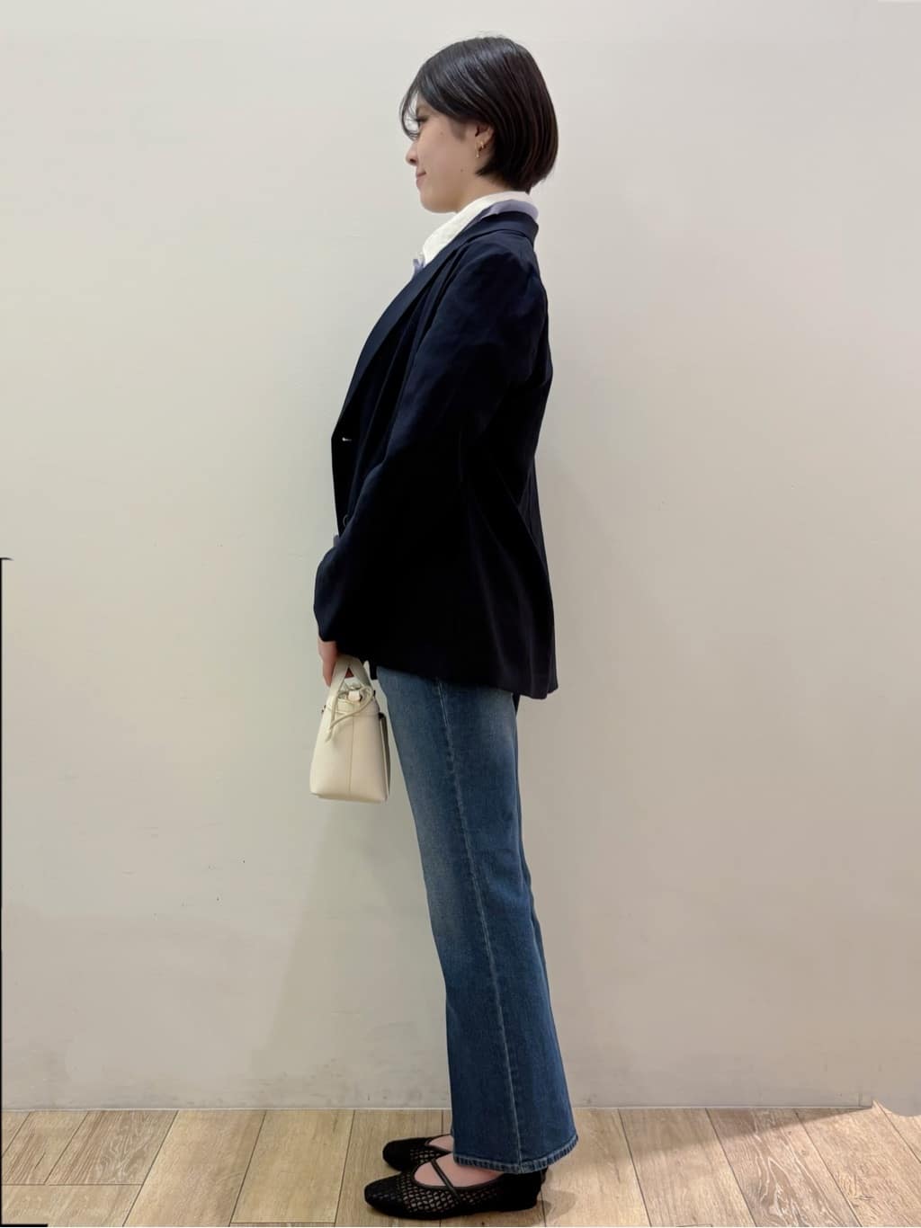 RINさんの「OPAQUE.CLIP｜シャツレイヤード風ポロニット【洗濯機OK】」を使ったコーディネート