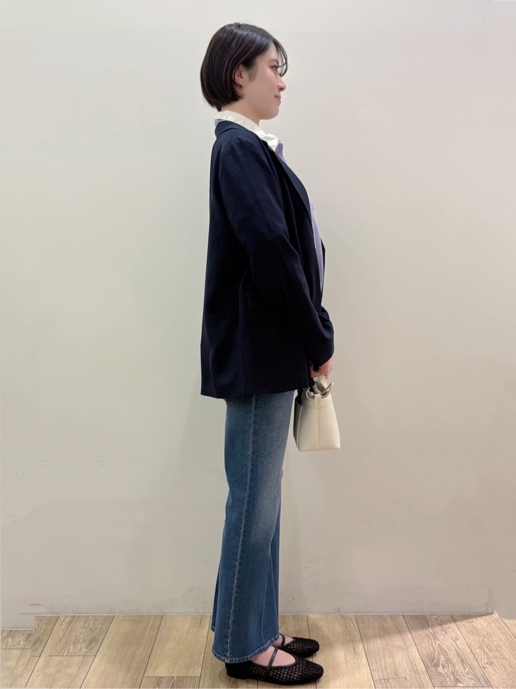 RINさんの「OPAQUE.CLIP｜シャツレイヤード風ポロニット【洗濯機OK】」を使ったコーディネート