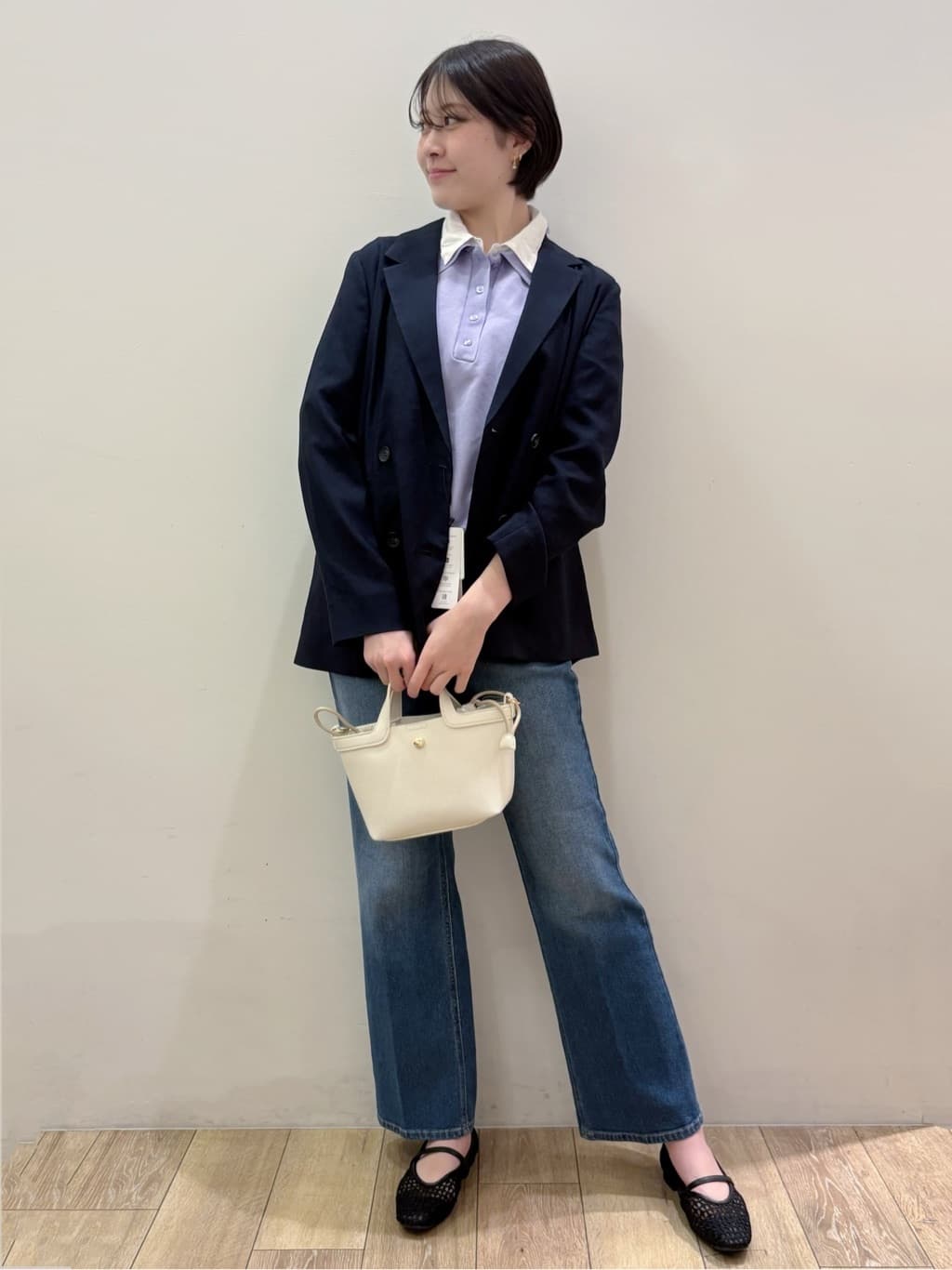 RINさんの「OPAQUE.CLIP｜シャツレイヤード風ポロニット【洗濯機OK】」を使ったコーディネート