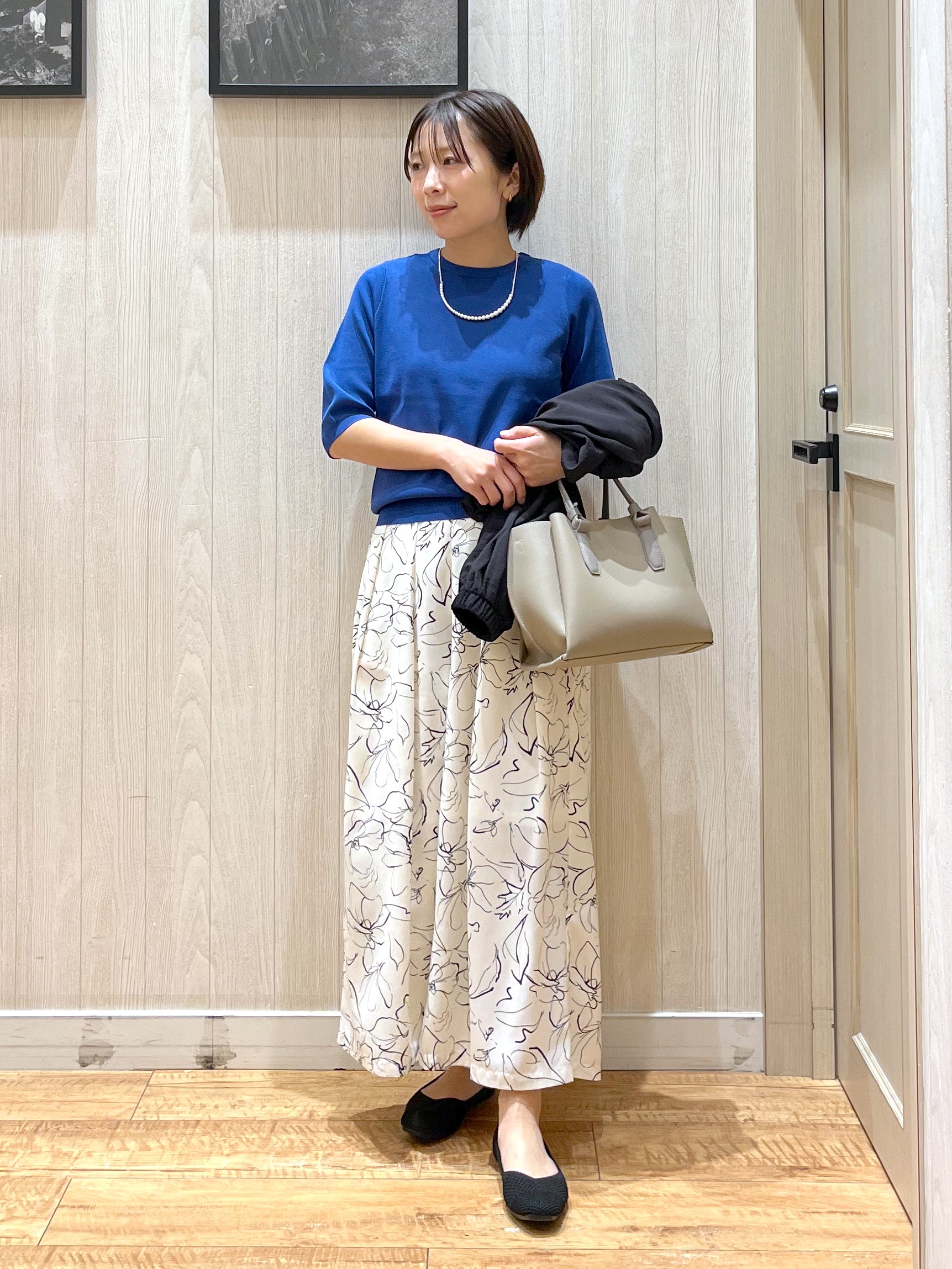 shirayuuuさんの「SHOO･LA･RUE｜【毎日洗える/S-LL/UV】上半身すっきり 二の腕見せない5分袖ニット」を使ったコーディネート