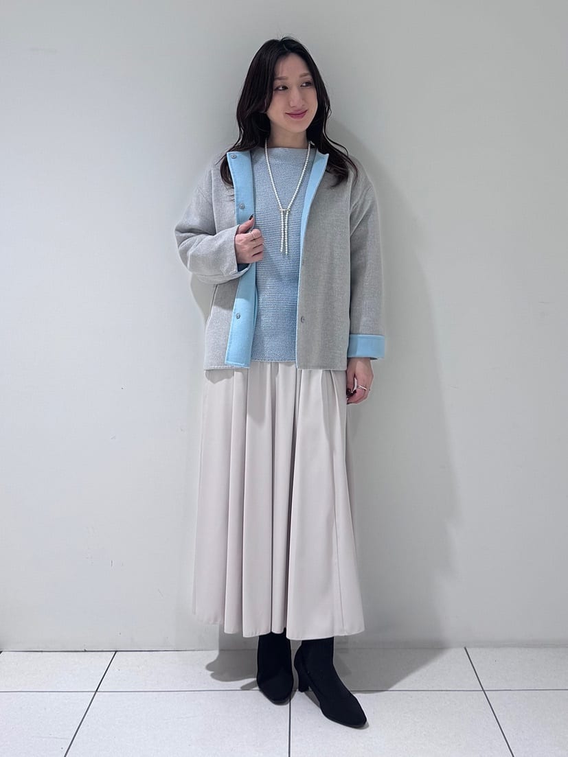 そんさんの「INDIVI｜【配色デザイン／ショート丈】ウールリバー ノーカラーコート」を使ったコーディネート